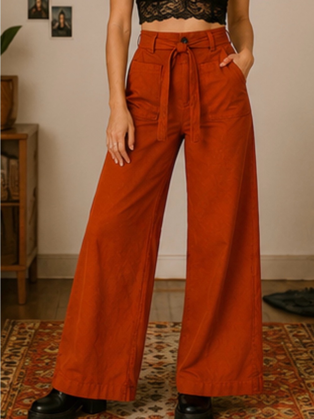 Sugarhigh Lovestoned Burnt Orange High Rise Wide Leg Pants